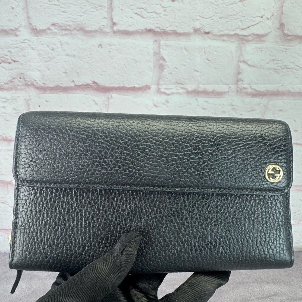Gucci Interlocking G Black Leather Continental Wallet